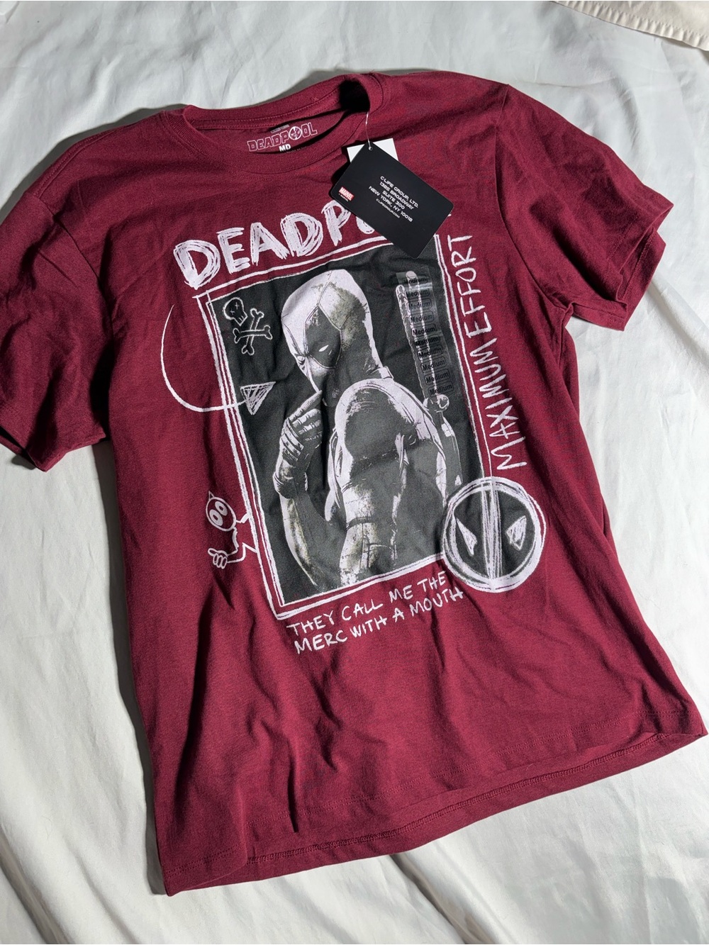 Marvel Deadpool Short Sleeve Tee - Burgundy with White Print